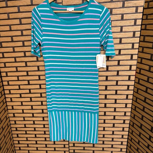 LuLaRoe Teal‎ Striped Julia Dress Size Small - Picture 1 of 7